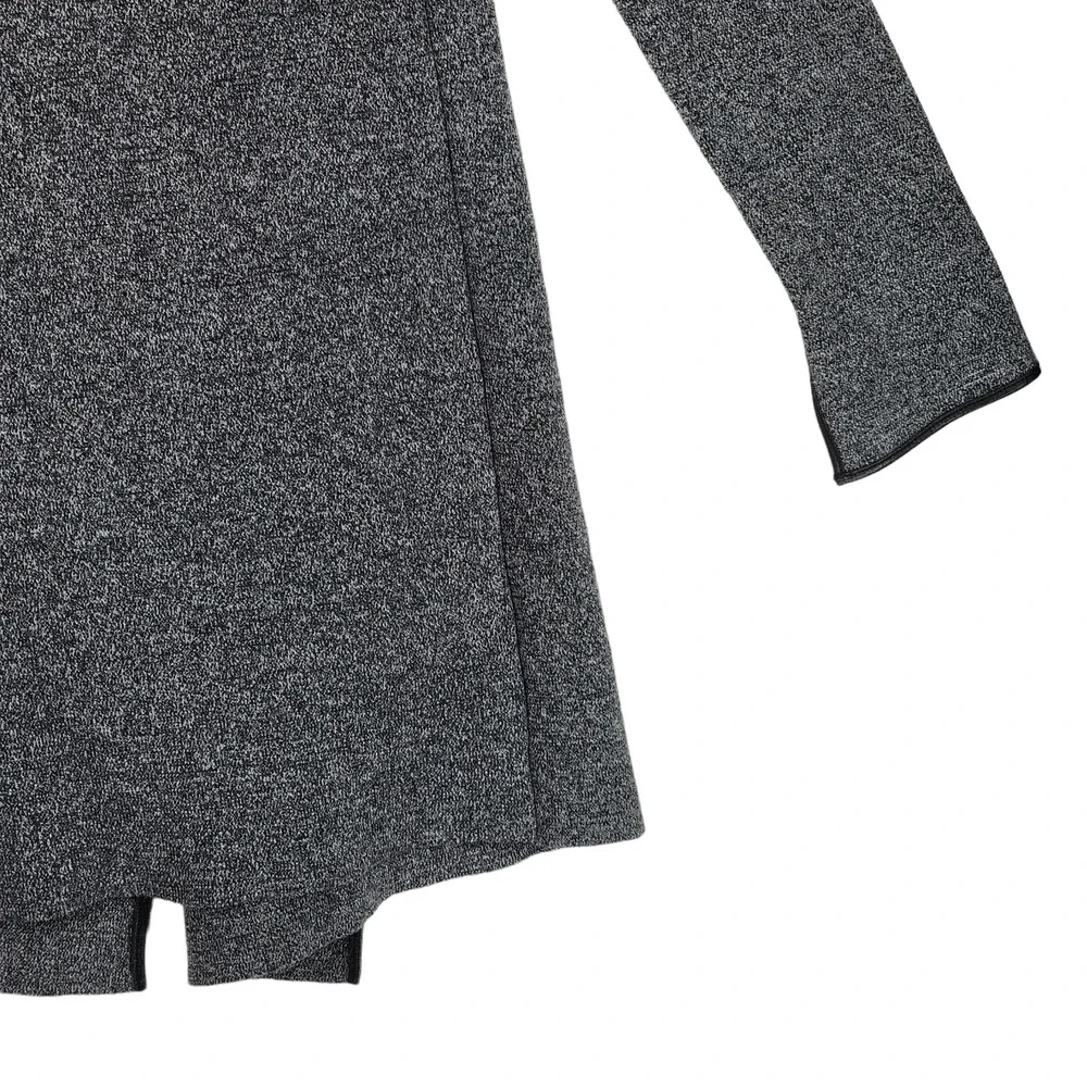 Zara‎ S Womens Cardigan Sweater Gray Black Oversized Open Front Faux Leather